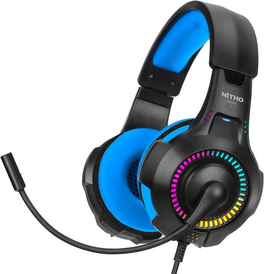 NITHO NX200 Gaming Gaming-Headset (Gaming Headset mit Hochklappbares Mikrofon, Stereo Surround Kopfhörer mit Hochklappbares Mikrofon RGB Lichteffekt) von NITHO