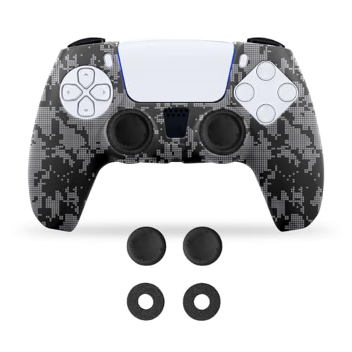 NiTHO Gaming Kit für PS5 Controller, Anti-Schwitz Silikon Schutzhülle Skin Case, 2 Joystick-Kappen und 2 Präzisionsringe, Zubehör für Playstation 5 Controller - Camo von NITHO