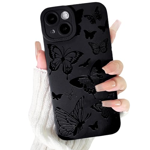 NITITOP Kompatibel mit iPhone 14 Plus Hülle Niedliches Design mit Schmetterlingsmuster für Damen und Mädchen Weiches Silikon Stoßfestes Etui in Schwarz Hülle für iPhone 14 Plus - Schmetterling von NITITOP