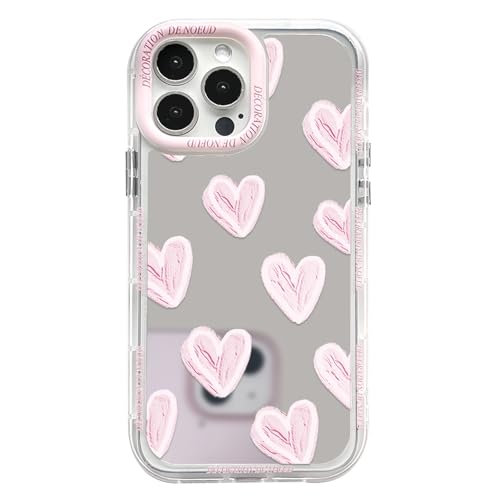 NITITOP Kompatibel mit iPhone 15 Pro Hülle Niedliche Spiegel Liebe Herz Glitzernd Muster Mädchen Frau Farbiges Design der Linsenblende Design Stoßfeste Glänzende Handyhülle - Rosa Liebe Herz von NITITOP