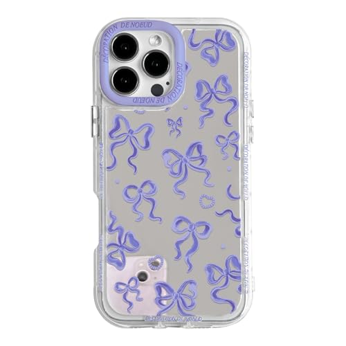 NITITOP Kompatibel mit iPhone 16 Pro Max Hülle Cute Süßes Bow Schleife Spiegel Liebe Herz Glitzernd Muster und Fliege Frauen Mädchen Stoßfeste Glänzende Handyhülle - Violett Bowknot von NITITOP