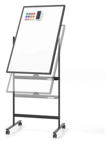 tragbare magnetische Whiteboards Doppelseitiger Magnet, Ablage for Radiergummi, Magnete und Marker, mobiles Whiteboard for Stehen for das Home-Office(Black,90 x 60cm) von NIUSABOU