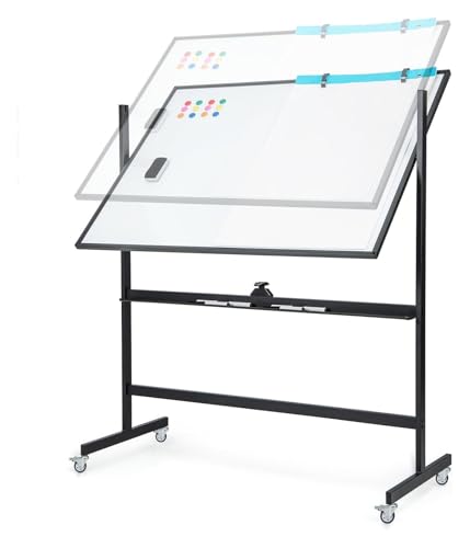 tragbare magnetische Whiteboards Magnetisches, höhenverstellbares, wendbares Whiteboard mit Gittermuster, Stiftablage, doppelseitiges Flipchart-Rollbrett for das Homeoffice oder die Schule(Black,120 x von NIUSABOU