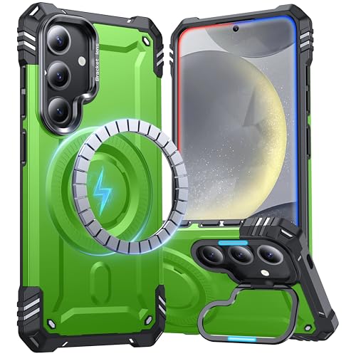 NJROW für Samsung Galaxy S25 Plus/S24 Plus Hülle mit Ständer [mit MagSafe] [Integrierter Kamera Halter] [Halter Magnetschloss] Starke Magnetisch Handyhülle für Samsung S25 Plus/S24 Plus Case, Grün von NJROW