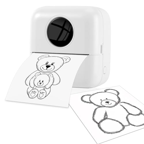 NK Tragbarer Fotodrucker – kabelloser Mini-Thermodrucker für Mobilgeräte, inklusive Papierrolle und USB-Kabel, kompatibel mit iOS und Android, weiße Farbe von NK