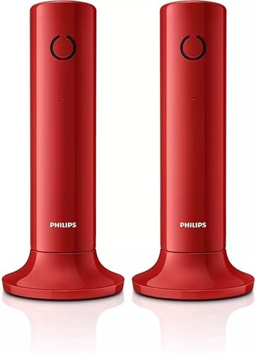 Philips M4502R/34 Schnurloses Festnetztelefon, 4,1 cm (1,6 Zoll), LCD-Display, Hintergrundbeleuchtung, integrierter Lautsprecher, Freisprecheinrichtung, HQ-Sound, dünn und kompakt, Rot (kompatibel: von NK