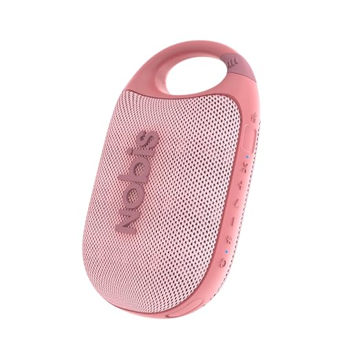 NOBIS Clip N1 Tragbarer Bluetooth Lautsprecher mit App, Beat-Modus, bis zu 24 Stunden Spielzeit, IP68 wasserdicht, BT 5.3, HD-Sound, Stereo-Paarung, Custom EQ, perfekt für Outdoor (Rosa) von NOBIS