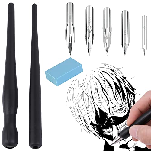 Schreibfeder Kalligraphie Set Für Zeichnen NOCHME 2 Manga Federhalter Stift Haltern Mit 5 Federn 1 Radiergummi Dip Pen Set Für Karikaturisten Künstler Anfänger Kalligraph Zeichenfeder Kit Schwarz von NOCHME