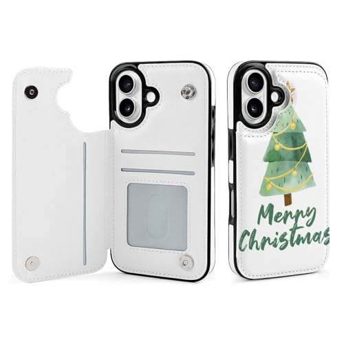 Schutzhülle für iPhone 16 mit Weihnachtsbaum-Muster, abnehmbare Brieftaschen-Schutzhülle mit Kartenhalter, PU-Leder, Flip-Folio-Schutzhülle mit RFID-blockierendem Ständer, Handschlaufe, stoßfeste von NOERQ