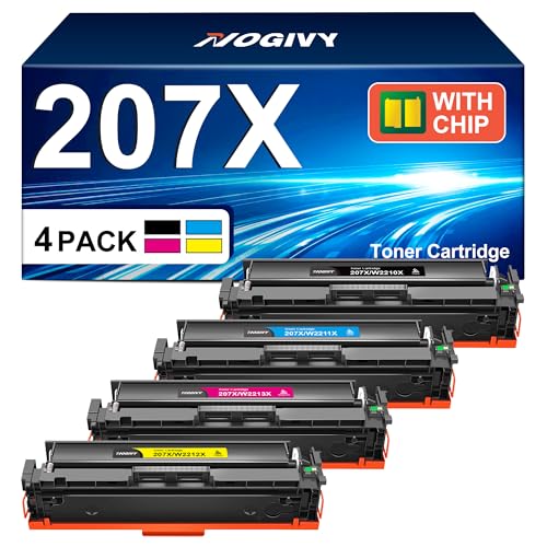 NOGIVY 207X Toner Set mit Chip Kompatibel für HP 207X 207A Toner für Color Laserjet Pro MFP M283fdw Toner für M255dw M282nw M283fdn W2210X W2211X W2212X W2213X (Schwarz Cyan Yellow Magenta, 4er-Pack) von NOGIVY