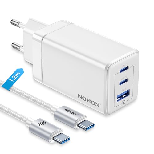 NOHON USB C Ladegerät 65W Netzteil: 3-Port PD Schnellladegerät mit PPS,Handy Fast USB-C Charger mit 140W Typ-C 1.2M ladekabel, kompatibel mit iPhone 16 15 14 13 12,iPad Pro/Air,Galaxy S24/23(weiß) von NOHON