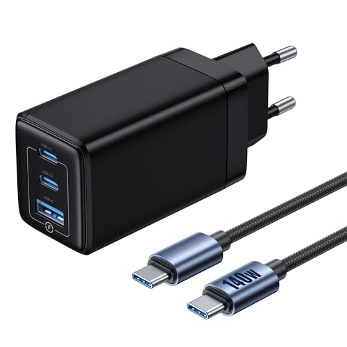 NOHON USB-C Ladegerät Fast Charger: 65W GaN Handy 3-Port Schnellladegerät PD3.0 mit 140W Typ-C 1.2M ladekabel | PPS kompatibel mit iPad Pro Air Galaxy S | für iPhone 15 14 13 12 11(Mattschwarz) von NOHON