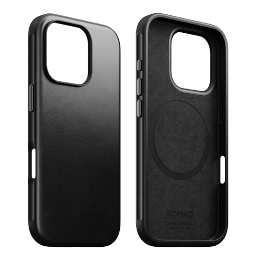 NOMAD Moderne iPhone 16 Pro Lederhülle Schwarz - iPhone 16 Pro Hülle mit Horween Leder Magsafe Aufladen kompatibel, Leder Handyhülle für iPhone 16 Pro von NOMAD