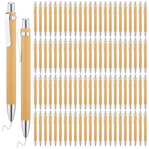 NONDK 200 Kugelschreiber aus Bambus, einziehbare Kugelschreiber aus Holz, Bambus, 1 mm Kugelschreiber, nachhaltige Holzstifte von NONDK