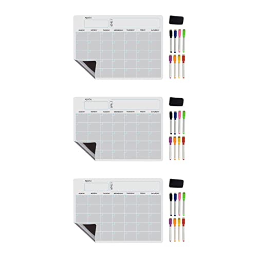 NONDK 3 x A3 Magnettafel, trocken abwischbar, Wochenplaner, für Kühlschrank, Küche, Zuhause, 43 x 30,5 cm von NONDK