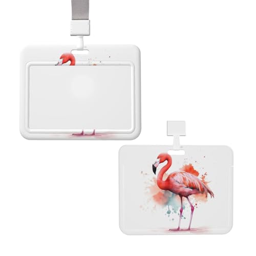 Ausweishalter mit Umhängeband, vertikaler Ausweis-Schutz, Namensschild, Aquarell-Flamingo-Ausweishalter mit transparentem Fenster, Ausweishalter für Krankenschwestern, Arzt, Bürobedarf von NONHAI