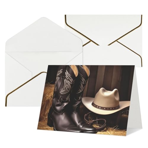 NONHAI Thinking of You Karten mit Umschlägen Grußkarten Cowboy Black Hat Western Boots 1 Blanko-Karten für alle Anlässe Geburtstag Hochzeit Dankeschön Ermutigung Notizkarten von NONHAI