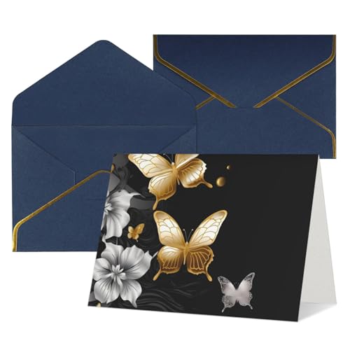 NONHAI Thinking of You Karten mit Umschlägen Grußkarten Gold Weiß Schmetterlinge Schwarz Blanko Karten für alle Anlässe Geburtstag Hochzeit Dankeschön Ermutigung Notizkarten von NONHAI