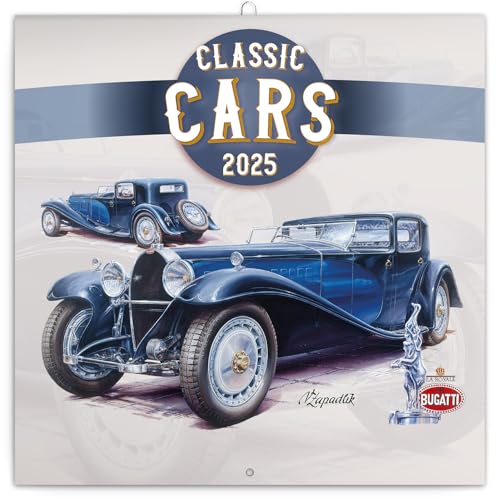 NOTIQUE Wandkalender 2025 Classic Cars Kalender, Broschürenkalender mit Monatskalendarium, Broschurkalender Autokalender Kalender 30 x 30 cm (30x60 Geöffnet) von NOTIQUE