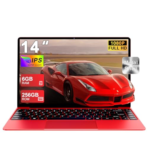 NOTODD Laptop Celeron N4020 Up to 2.8Ghz, Laptops 14 Inch Win 11 Con 5G WiFi 6+256GB SSD Erweiterung 1TB, BT 4.2 1920 * 1080 FHD Mini Multimedia Anschluss, Notebook with Deutscher Keyboardfilm-Red von NOTODD