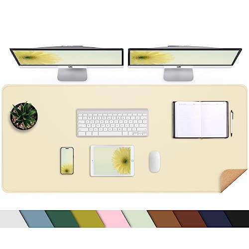 Tastaturmatte, Mauspad, Schreibtischunterlage, 80 x 43 cm, Schreibtischunterlage aus Leder mit natürlichem Kork und PU-Leder, rutschfeste Büro-Schreibtischunterlage, doppelseitiges großes Mauspad, was von NOURIS