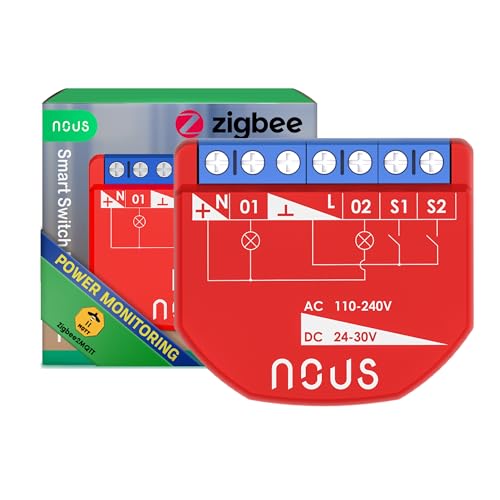 NOUS ZigBee Smart Switch Module mit Leistungsmessung, 2 Kanäle, AC 16A/DC 10A, Trockenkontakte, ZigBee 3.0 Hub erforderlich, Kompatibel mit Alexa, Google Assistant, Home Assistant, Tuya Smart Life App von NOUS