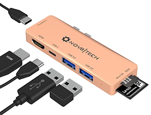 Nov8Tech USB C Hub für MacBook Pro & Air M1 M2 2016-2023 Gold – 7 in 2 USB-c Hub –USB C HDMI –Thunderbolt 3 Typec Hub – 100W Power Delivery 3.0, 2 USB 3.0-Anschlüsse, Micro SD und SD-Kartenleser von NOV8TECH