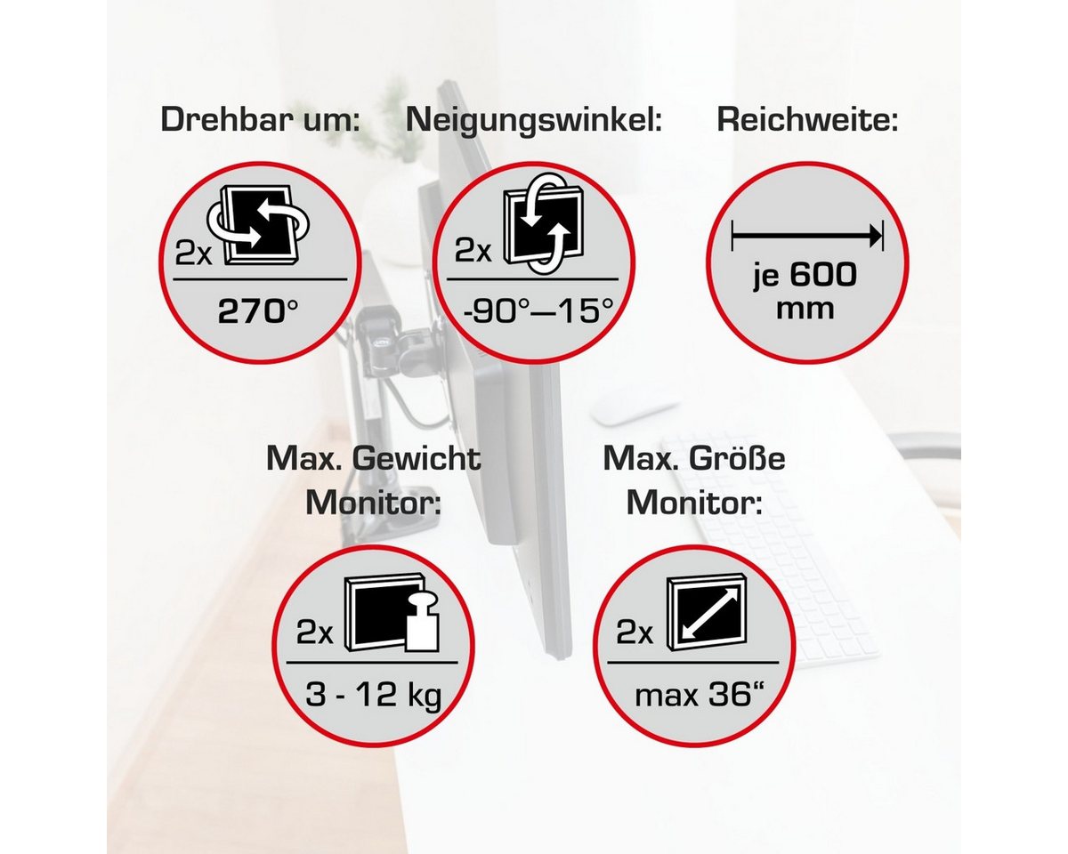 NOVUS Monitorarm Vantage Premium duo schwarz Monitor-Halterung NOVUS Monitorarm Vantage Premium duo schwarz Monitor-Halterung von NOVUS