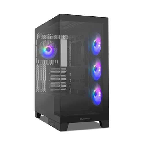 NOX XTREME PRODUCTS Hummer Glock Black - Semitower ATX | M-ATX | ITX, rahmenloses gehärtetes Panoramaglas, Platz für 10 Lüfter, 4X 120mm Lüfter vorinstalliert, USB-C und USB 3.0, Schwarz von NOX XTREME PRODUCTS