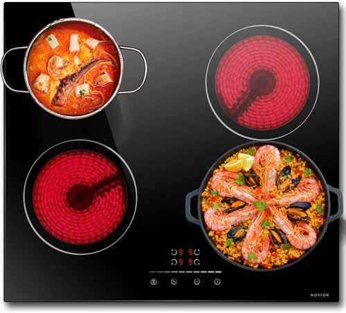 NOXTON Autarkes Glaskeramikkochfeld, 4 Zonen Keramikkochfelder, Eingebautes Elektrisches Kochfeld 60 cm Schwarzer Glaskocher mit Schieberegler [Energieklasse A +] von NOXTON