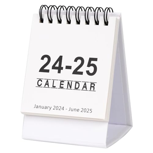 Mini Tischkalender, Januar 2024 bis Juni 2025 Kleiner Tischkalender Stehender Flip-Desktop-Kalender 2024 Kleiner Desktop-Kalender für Büro Schule (Weiß) von NQEUEPN