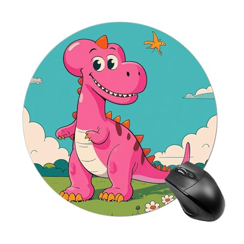 Mauspad mit Cartoon-Dinosaurier-Bildern, rund, Premium-Textur-Mauspad, waschbar, rutschfeste Gummiunterseite, kleines Mauspad, 20 x 19 x 0,3 cm von NQHJT