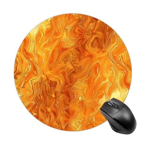 Rundes Mauspad, Computer-Mauspad, Orange und Gelb, Lava-Druck, Schreibtischunterlage, Laptop-Schreibtischunterlage, bequemes Mauspad, waschbar, unisex von NQLYRE