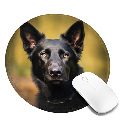 1 rundes Mauspad mit rutschfester Gummiunterseite, schwarzer Schäferhund, mit genähtem Rand, Gaming-Mauspad für kabellose Maus, Computer, Laptop, Heimbüro, Schreibtischunterlage 20 x 20 cm von NTVOWPZO