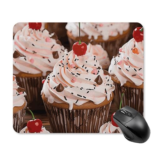 Quadratisches Mauspad mit rutschfester Gummiunterseite, Cupcake- und Muffin-Mauspad mit genähtem Rand, Gaming-Mauspad für kabellose Maus, Computer, Laptop, Heimbüro, Schreibtischunterlage von NTVOWPZO