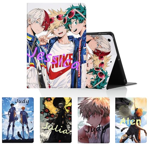 Personalisierte Tablet Hülle für Apple iPad 4/iPad 2/iPad 3 9,7", Personalisiert SchutzHülle Anime My Hero Academia&Volleyball Boy & Inuyasha Higurashi Muster PU Leder Flip Text Custom Case von NUOKEI