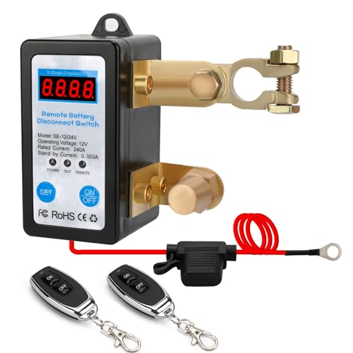 NUOWEIDE 12V Smart Drahtloser Ferngesteuerter Auto Trennschalter, Batterie Trennschalter 12v 240A with Led Voltage Display, Batterie Kill Switch Anti-Diebstahl für Fahrzeug, RV, LKW, Boot von NUOWEIDE