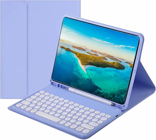 NUWONAYA Tastatur Hülle für Galaxy Tab A9 Plus 5G 11 Zoll (27,9 cm), dünne runde Tasten, Ständer mit Stifthalter, abnehmbare magnetische kabellose Tastatur, Lila von NUWONAYA