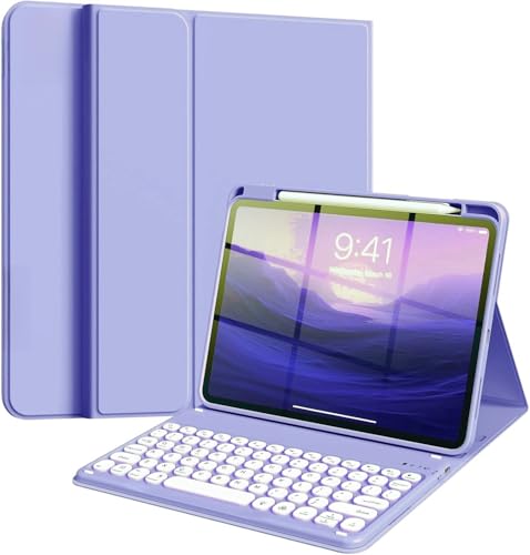 NUWONAYA Tastaturhülle mit runden Tasten für iPad 10. Generation, niedliche Farbe, Folio-Schutzhülle mit Stifthalter, magnetischer, abnehmbarer Tastatur für iPad 10 2022, Hellviolett von NUWONAYA