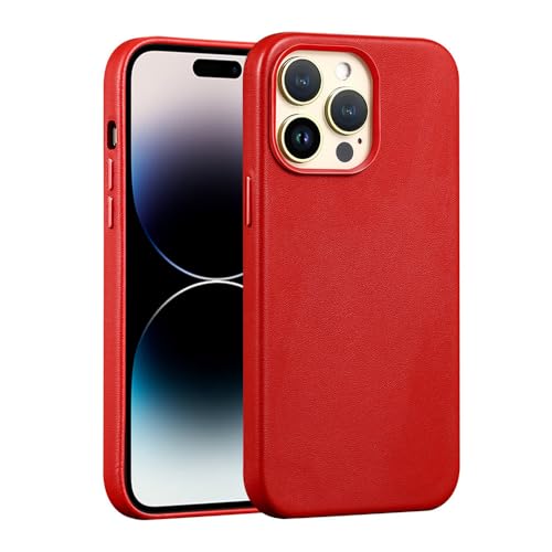 NUZIXINXW Hülle Leder für iPhone 14 12 13 Pro Max 12 Mini 14 Plus Magnetische kabellose Ladeabdeckung, rot, für iPhone 13 Pro von NUZIXINXW