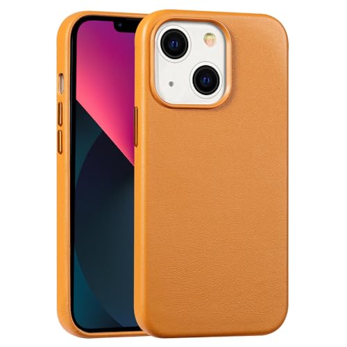 NUZIXINXW Hülle Leder für iPhone 14 12 13 Pro Max 12 Mini 14 Plus Magnetische kabellose Ladeabdeckung,Orange,Für iPhone 12 Pro von NUZIXINXW