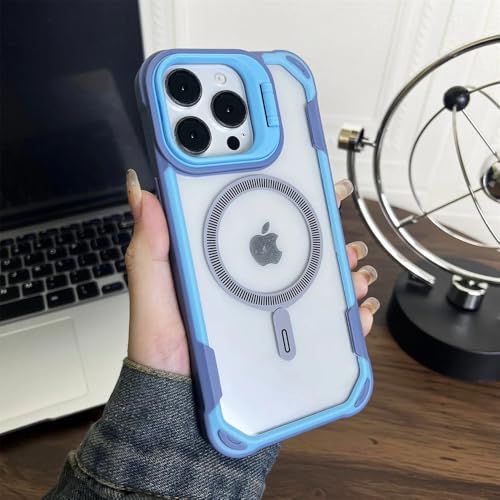 NUZIXINXW Linsenhalter Magnetische Handyhülle für iPhone 13 14 15 Pro Max Unsichtbarer Ständer Transparente Handyhülle für iPhone 13 14 15 Promax, Hellblau, Für iPhone 13 Promax von NUZIXINXW