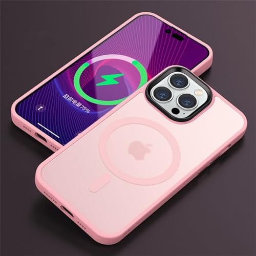 NUZIXINXW Magnetische, Matte, durchscheinende, mattierte Handyhülle für iPhone 16, 15, 14, 13, 12, 11 Pro Max Plus, kabellose Ladeabdeckung, Pink, für iPhone 14 von NUZIXINXW