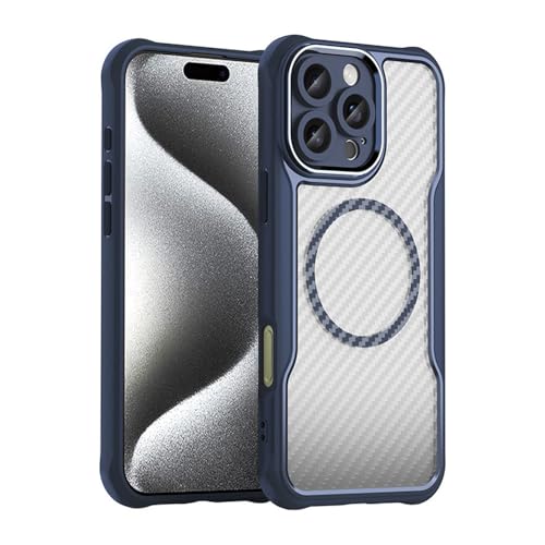 NUZIXINXW Magnetische Kohlefasermuster TPU PC-Hülle für iPhone SE 2020 2022 7 8 für iPhone8 für iPhone7 stoßfeste Legierungsobjektiv-Telefonabdeckung, blau, für iPhone 16 Pro max von NUZIXINXW