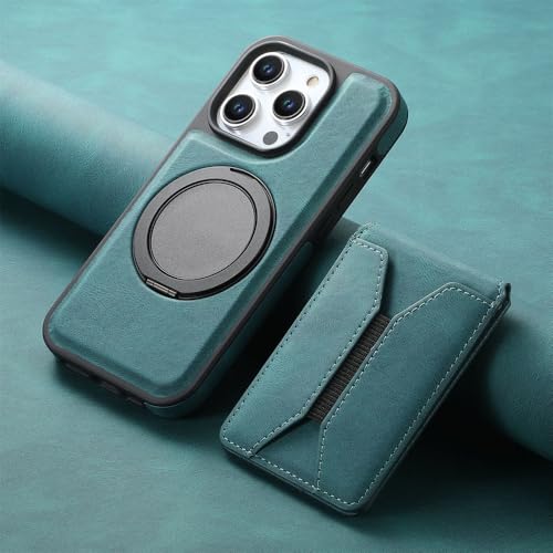 NUZIXINXW Magnetischer 2-in-1-Kartenhalter aus Leder für iPhone16Pro, drehbare Ring-Handyhülle für iPhone15Plus, Blau, für iPhone14ProMax von NUZIXINXW