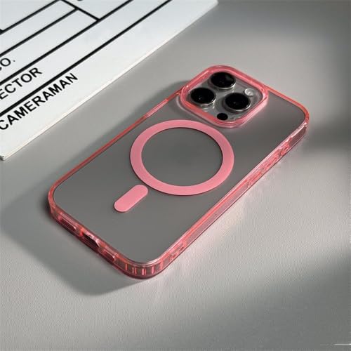 NUZIXINXW Matttransparente farbige Rüstungs-Magnet-Telefonhülle für iPhone 16 15 14 13 12 11 Pro Max stoßfestes Hardcover, Pink, für iPhone 13 von NUZIXINXW