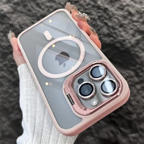 NUZIXINXW Stoßfeste Handyhülle für iPhone 16, 15, 14, 13, 12, 11 Pro Max Plus, Ständer, Glaslinsen-Schutzhülle, Pink, für iPhone 12Pro von NUZIXINXW