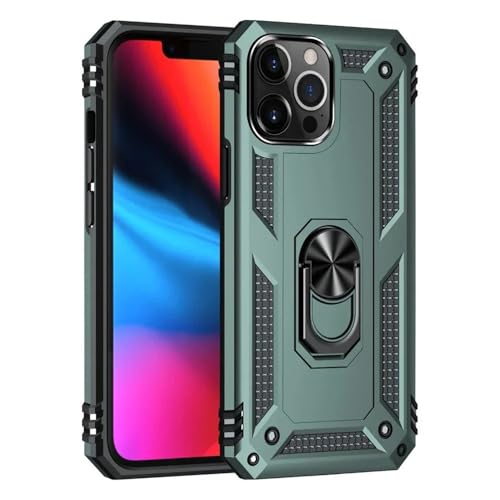 NUZIXINXW Stoßfeste Rüstungs-Stoßstangenhülle für iPhone 16 15 14 13 12 11 Pro Max Plus XR XS X 7 8 SE Fingerhalter Magnetische Metallringabdeckung, grün, für iPhone 11 Pro von NUZIXINXW