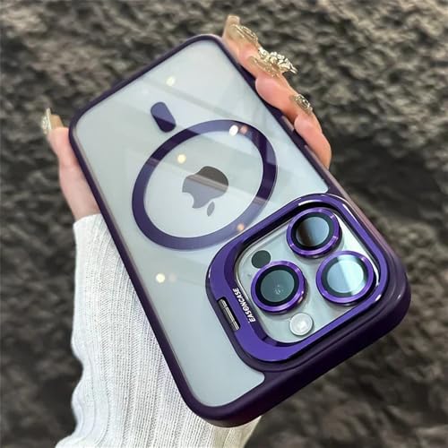 NUZIXINXW Stoßfeste Schutzhülle für iPhone 15 13 14 16 12 Pro Max 15 14 Plus, Ständer, Glaslinsenfolie, magnetisch, transparente Abdeckung, Deep Purple, für iPhone 14 Plus von NUZIXINXW