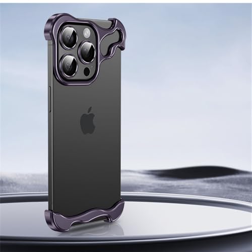 NUZIXINXW Unregelmäßige Aluminiumlegierung-Stoßfänger-Telefonhülle für iPhone 12 13 14 15 16 Pro Max 16Pro Plus, Linsenfilmschutz, Metallabdeckung, Lila, für iPhone 12 von NUZIXINXW